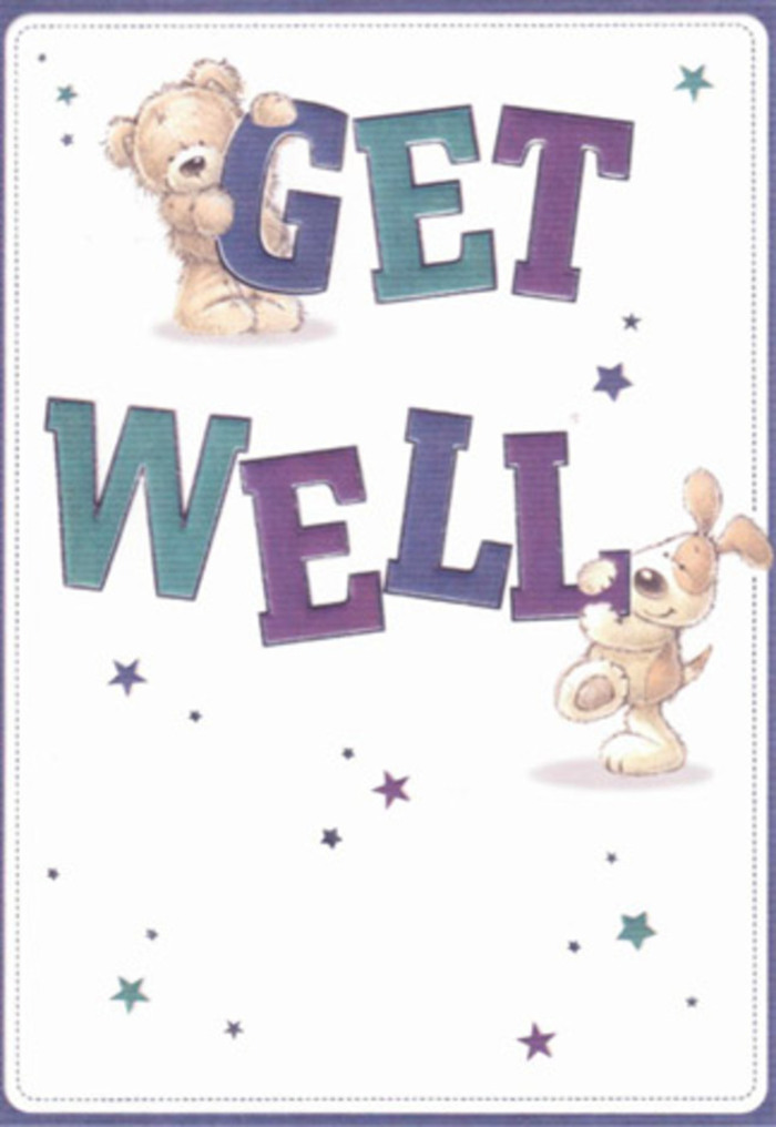Gentle reassurance pours through this get well card, beautifully illustrated with the innocent companionship of a loved bear and a floppy-eared puppy-the kind of friendly pair one might spot during a walk to Priory Park in West Ham. Playful star shapes, rich in blue and purple hues, swirl around them, carrying bright wishes for recovery. The typeface is bold, softly rounded, and shaded in calming aqua and purple, anchoring the scene in an air of cheerful confidence. The bear's fluffy coat and the velvet-soft ears of the puppy are depicted with such detail that one can almost sense their comfort, much like the lush petals and greenery offered by Florist West Ham. The entire composition feels weightless and gentle, a tactile scene crafted to soothe and encourage-exactly the atmosphere we strive for when creating the perfect bouquet for friends or neighbours. This card, full of light and gentle energy, is a visual embrace to lift the hearts of loved ones in West Ham.
